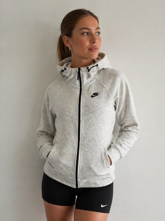 Nike Tops - Nike Women's Heather Light Gray Full-Zip Hooded Sweatshirt with Black Trim